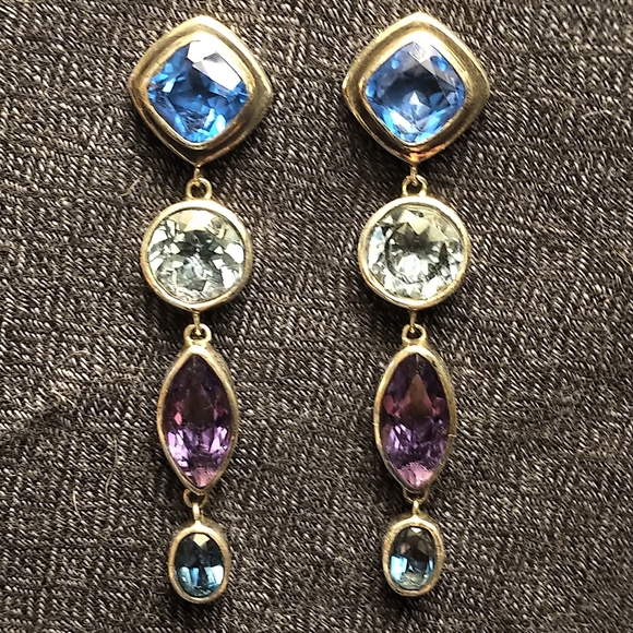 Stunning multi stone SS dangling earrings - Picture 1 of 6